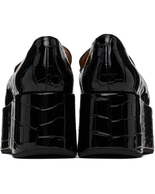Ganni Black Patent Croco Butterfly Chain Platform Loafers