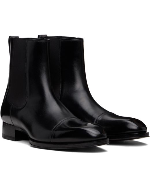 メンズ Tom Ford ブラック Elkan レザー チェルシーブーツ Black