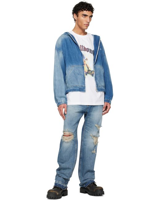 we11done Blue Zip-Up Thin Denim Hoodie for men