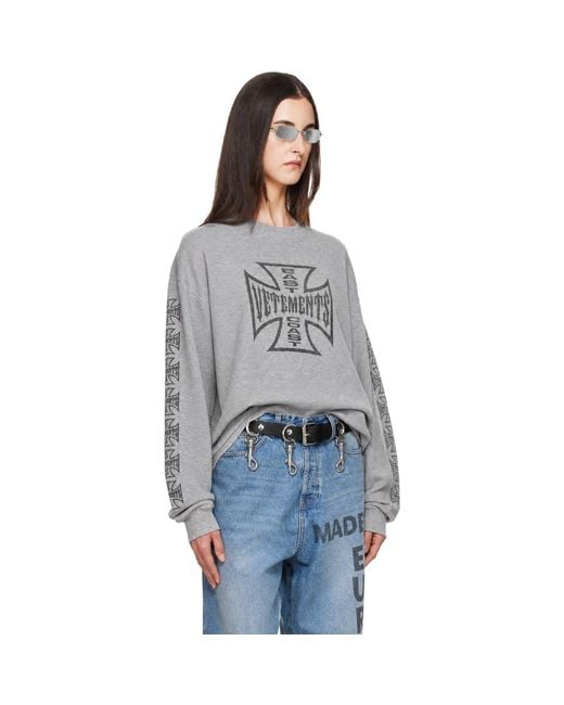 Vetements Gray Big Biker Cross Waffle Longsleeve T-Shirt