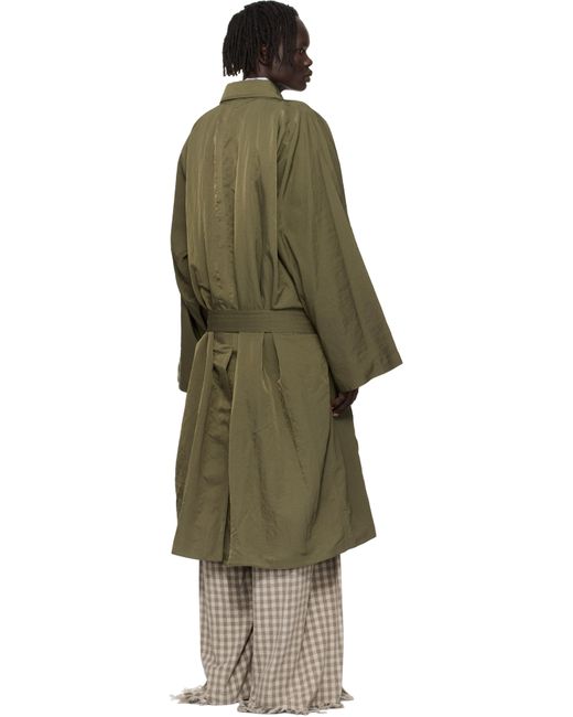 Hed Mayner Green Crinkled Trench Coat for men