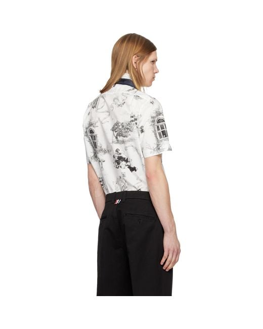 Thom Browne Black Off- Poplin Hector Toile Short Sleeve Shirt for men
