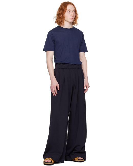 Pantalon de survêtement bleu marine à plis Dries Van Noten pour homme en coloris Black