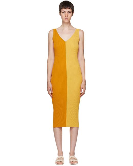 STAUD Synthetic Yellow Dana Midi Dress Lyst