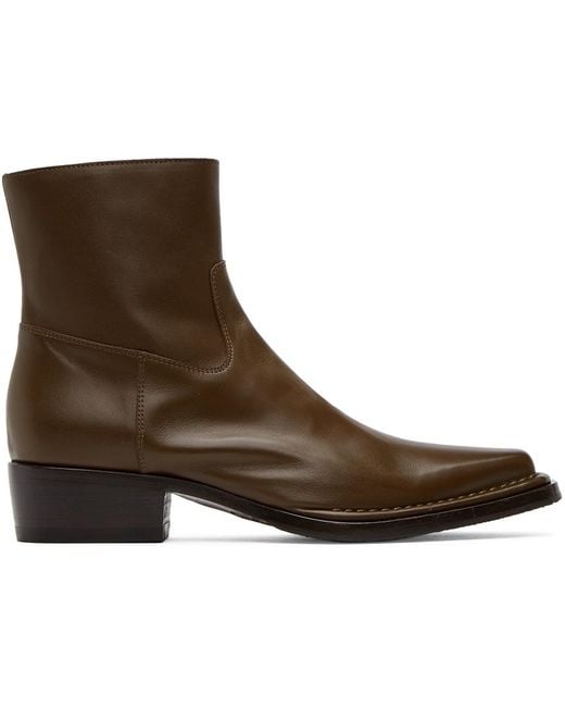 Acne Brown Square-toe Zip Boots for men