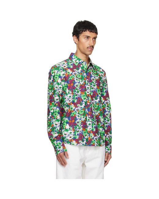 Marni Green Pop Flowers Print Shirt for men