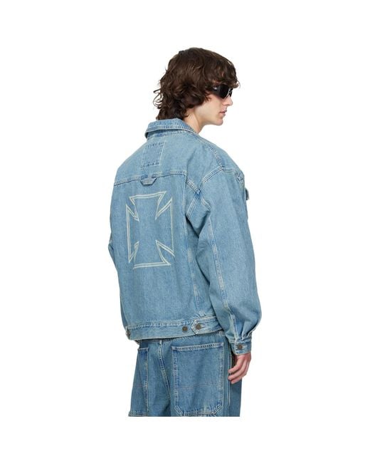 Vetements Blue Biker Crosses Denim Jacket for men