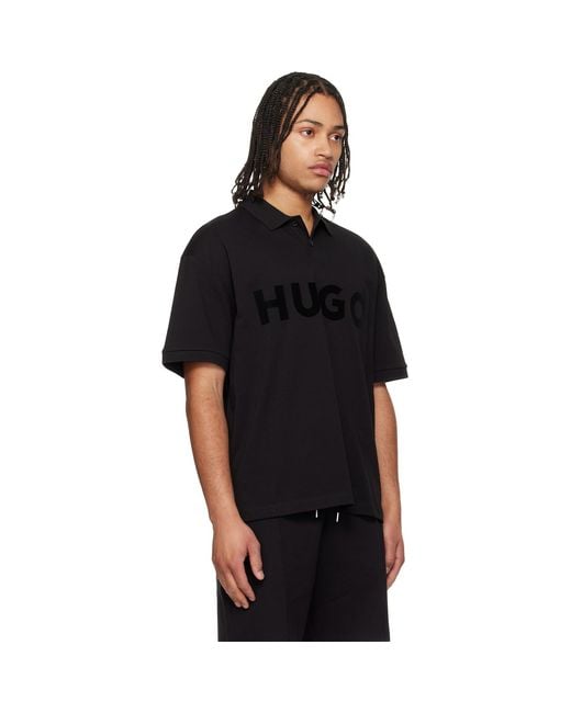 HUGO Black Oversize-Fit Contrast Logo Polo for men