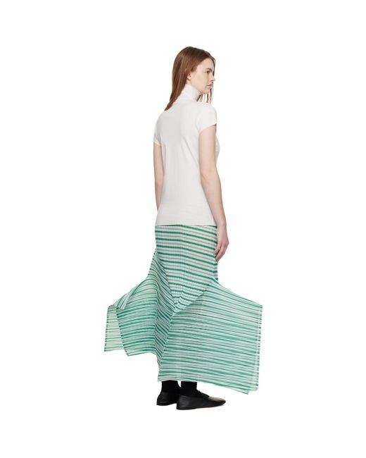 Issey Miyake Green Generic Stripes Machine Pleats Midi Skirt