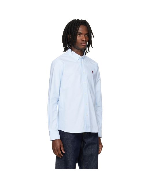 AMI White Classic Long Sleeve Button-Down Collar Embroidered Adc Shirt for men
