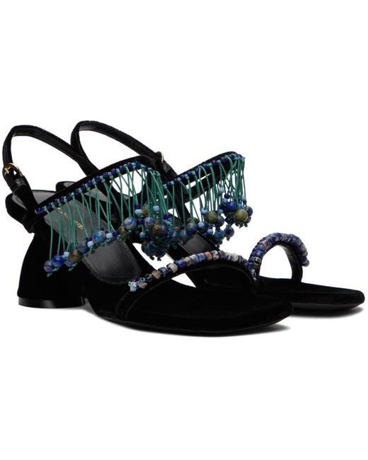Sandales à talon bottier sculptural noires à perles Dries Van Noten en coloris Black