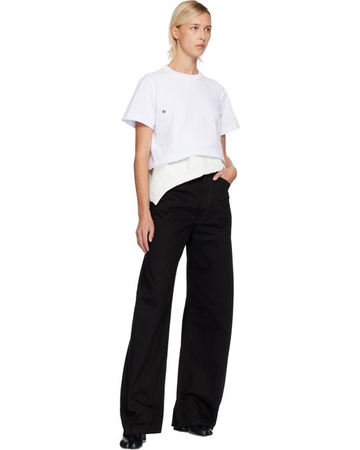 Sacai White Off- Cotton Jersey & Nylon Twill T-Shirt