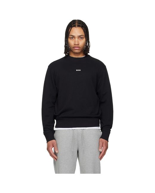 Boss Black Relaxed-Fit Cotton Terry Contrast Logo Sweatshirt for men