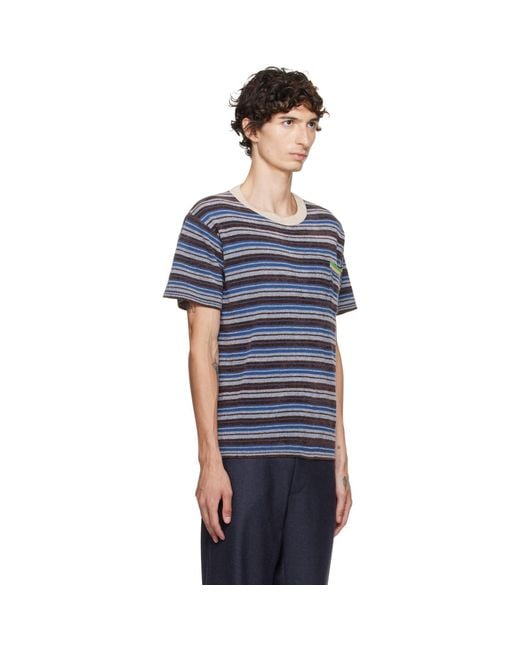 Maison Margiela Blue Striped Wool Crewneck T-Shirt for men
