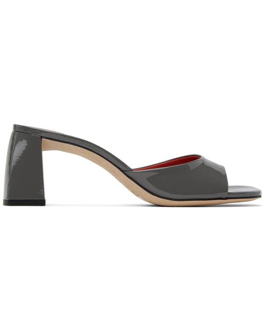 By Far Black Gray Romy Patent Leather Heeled Sandals