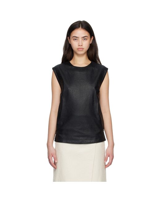 Loulou de Saison Black Fiza Ostrich-Effect Leather Blouse