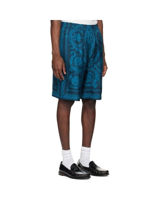 Versace Blue Barocco Silk Shorts for men