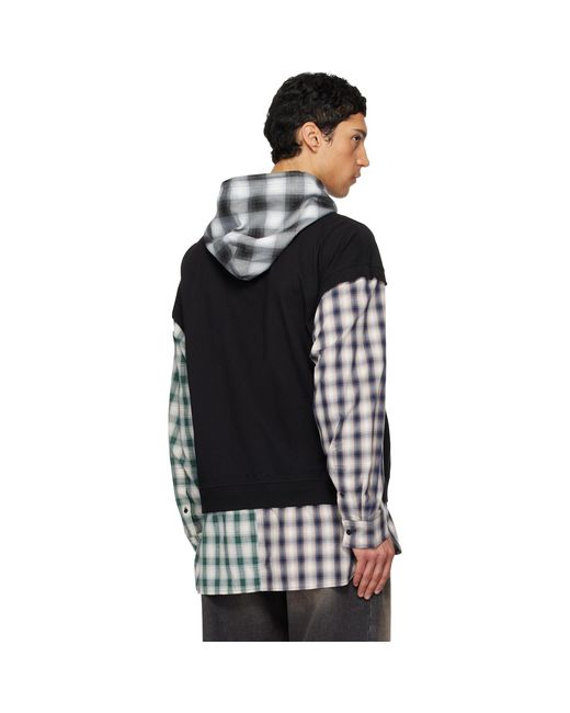 we11done Black Patchwork Layered Hoodie for men