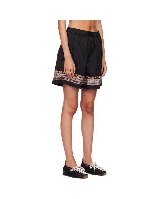 Ganni Black Printed Flyweight Nylon Boxer Shorts