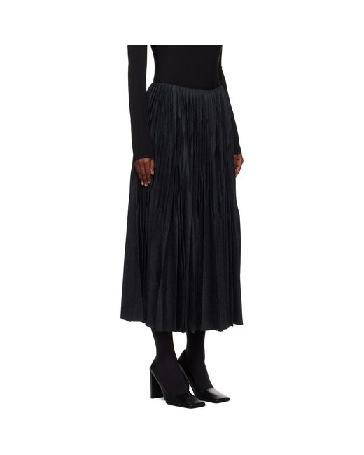 Alaïa Black Pleated Wool Midi Skirt
