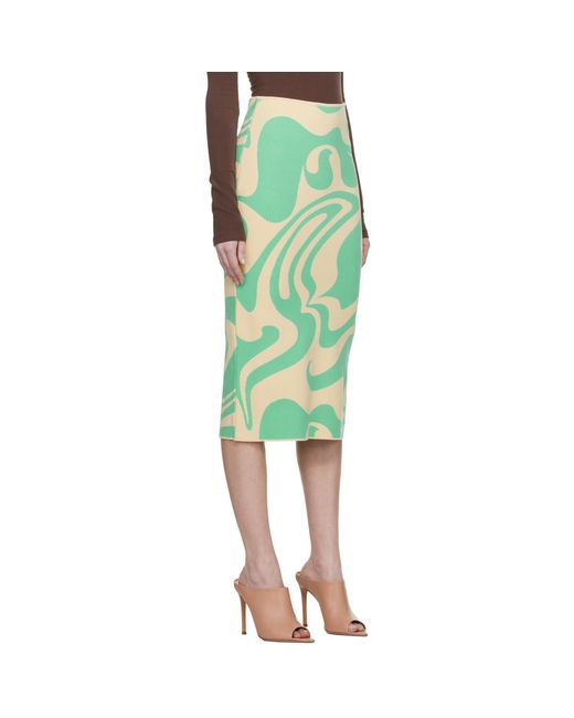 Sportmax Green & Beige Sax Midi Skirt