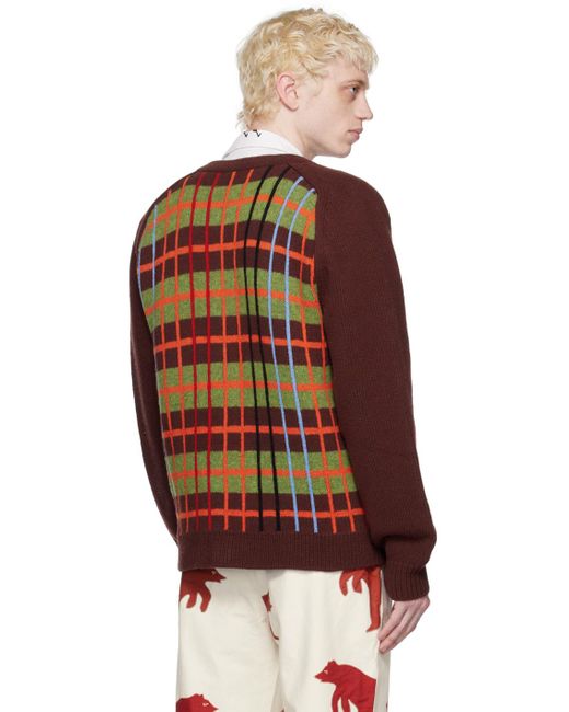 Bode Red Brown County Plaid Cardigan for men