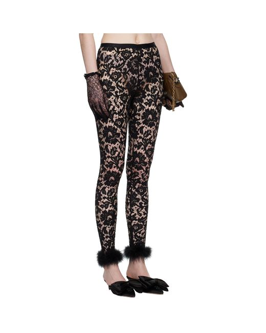 Valentino Black Feathers Lace Leggings