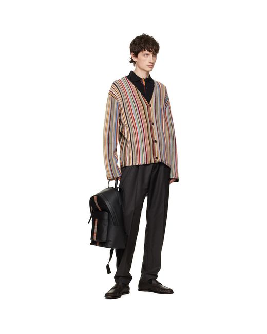 Paul Smith Black Leather 'Signature Stripe' Trim Backpack for men