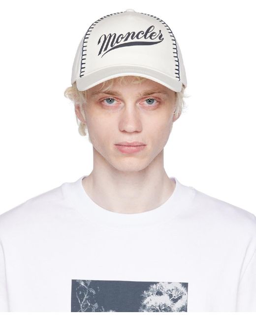 Moncler White Printed Cap for men