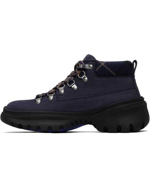 メンズ Burberry ネイビー Scoot ヌバック ハイキングブーツ Black