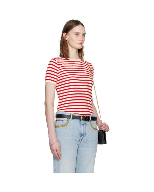 Valentino Red Knit Stripe Short Sleeve Sweater