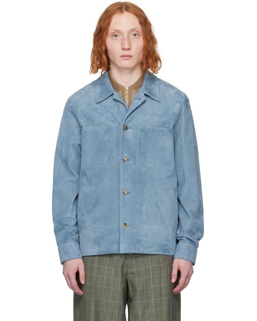Paul Smith Blue Button Up Leather Shirt for men