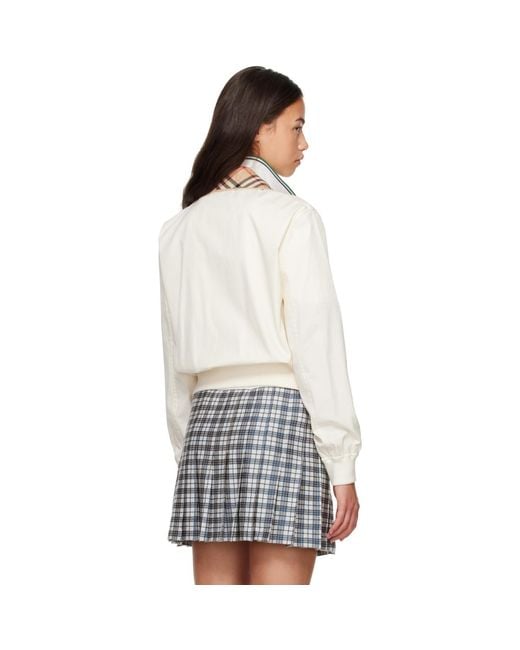 Burberry White Off- Cropped Tropical Gabardine Hayfield Harrington Jacket
