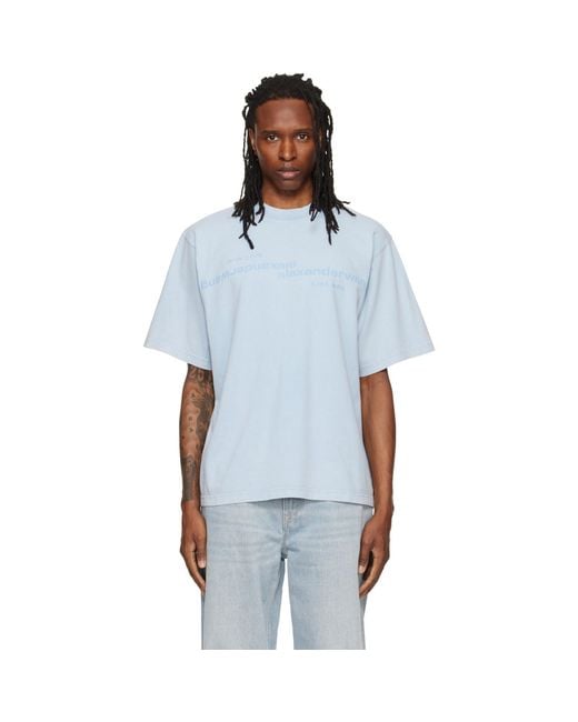 Alexander Wang Blue Mirrored Logo Short Sleeve T-Shirt for men