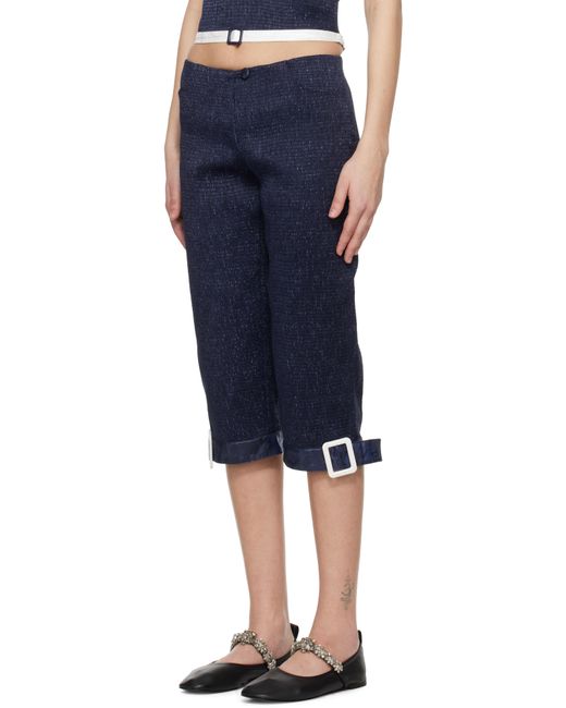 Super Yaya ネイビー Pantacourt With Belts トラウザーズ Blue