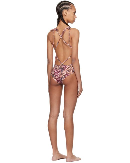 Isabel Marant Black Beige & Pink Swan One-piece Swimsuit
