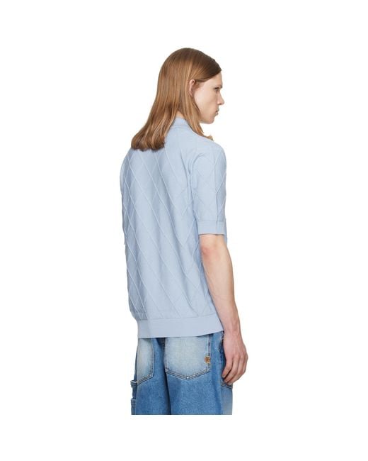 Balmain Blue Vintage Knit Polo for men