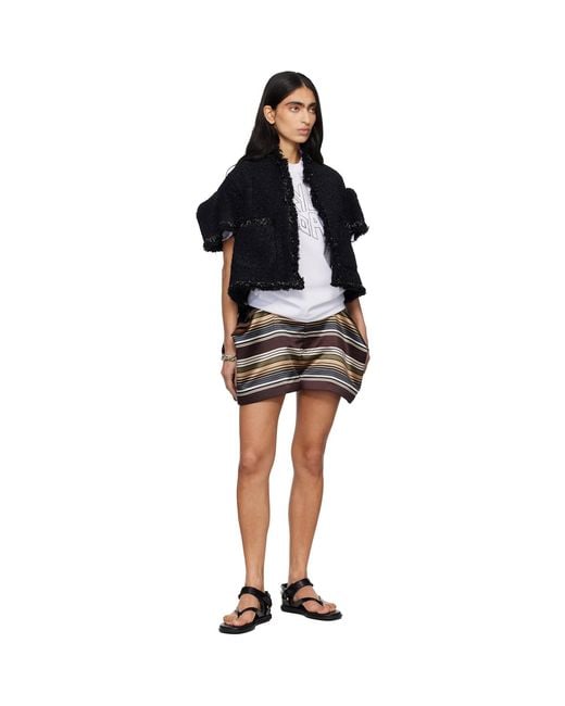Sacai Black Horizontal Stripe Shorts