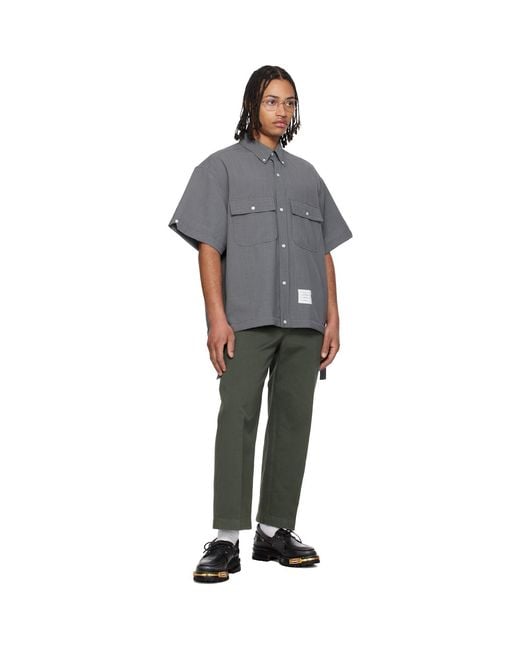 Thom Browne Gray S/S Track Shirt Flap Pockets Wool Shirt for men