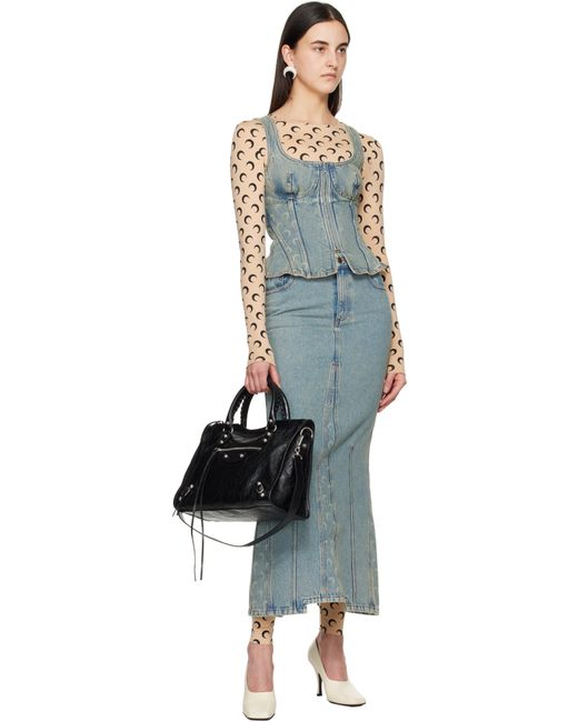 Jupe Longue Bleue En Denim À Motif À Logos Imprimé Au Laser MARINE SERRE en coloris Blue