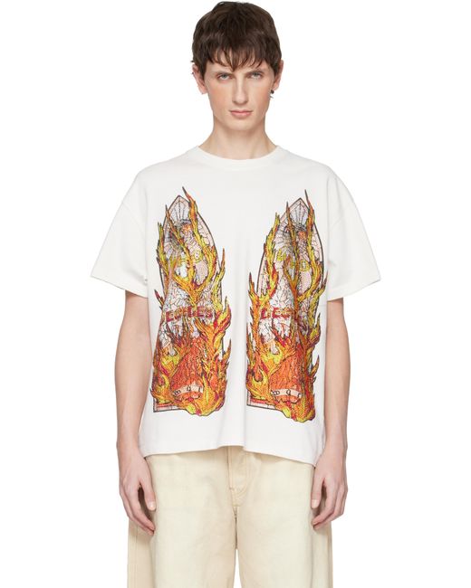 Who Decides War メンズ ホワイト Rhinestone Flame Glass Tシャツの