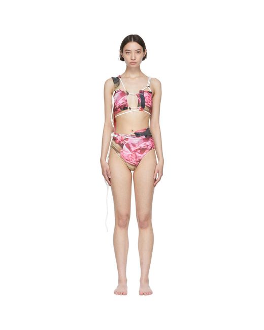 OTTOLINGER Black Pink & Brown Laced Bikini Top