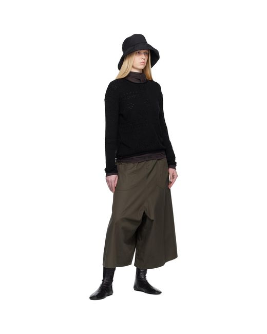 Y's Yohji Yamamoto Black Cotton Twill Drop Flare Trousers