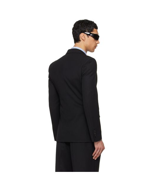 TONYWACK Black Wool Double-Breasted Tailored Blazer for men