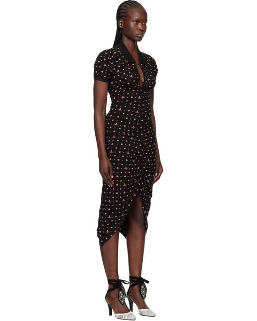Vivienne Westwood Black Printed Piquet Pulling Midi Dress