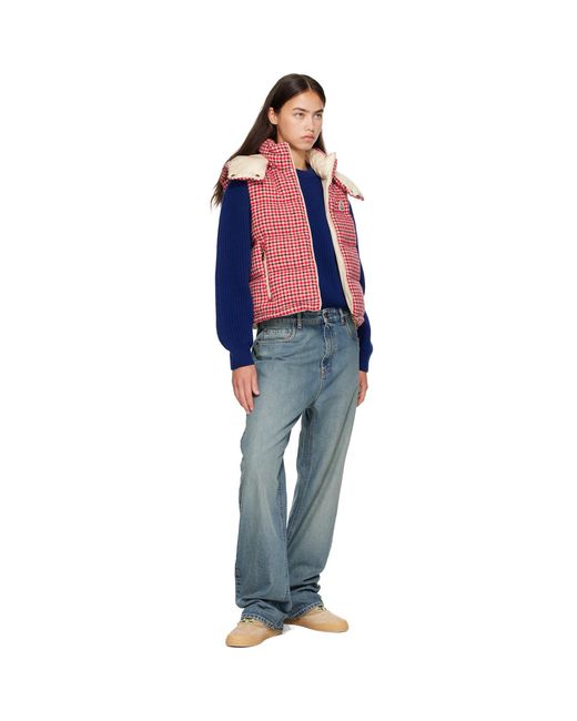 Moncler Blue Niverolle Houndstooth Wool Blend Down Vest