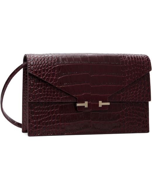Tom Ford Red Burgundy Soft Printed Croc Mini Bag