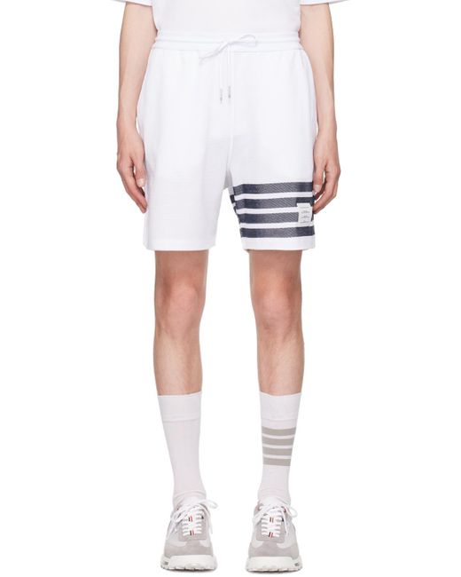 Thom Browne White Thom E 4-bar Shorts for men