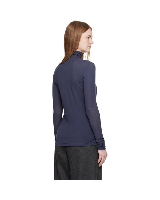 Auralee Blue Super High Gauge Sheer Rib Turtleneck