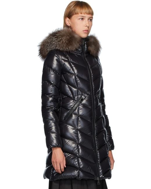 Moncler Fulmarus Lacque Fur-trim Quilted Down Coat in Black | Lyst